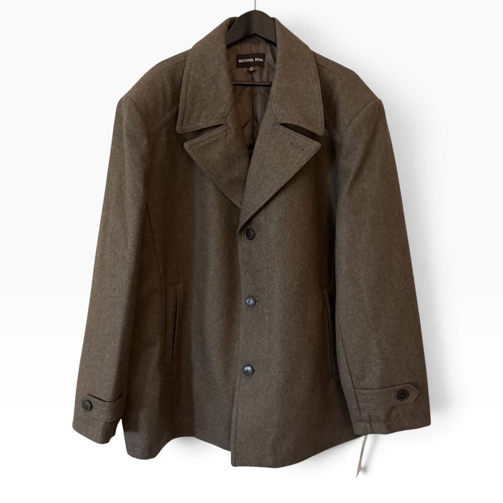 Michael Kors Men's 3XB Heathered Brown Wool Blend Lined Coat NWT